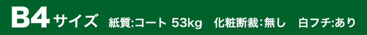B4サイズ　紙質：コート53kg 化粧断裁：無し 白フチ：あり